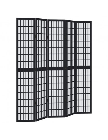 Divisorio Ambienti 5 Pannelli Nero Legno Massello di Paulownia