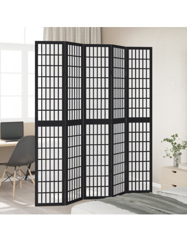 Divisorio Ambienti 5 Pannelli Nero Legno Massello di Paulownia