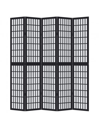 Divisorio Ambienti 5 Pannelli Nero Legno Massello di Paulownia