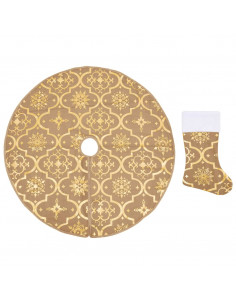 Gonna Albero Natale Raffinata con Calza Gialla Tessuto 90 cm 2