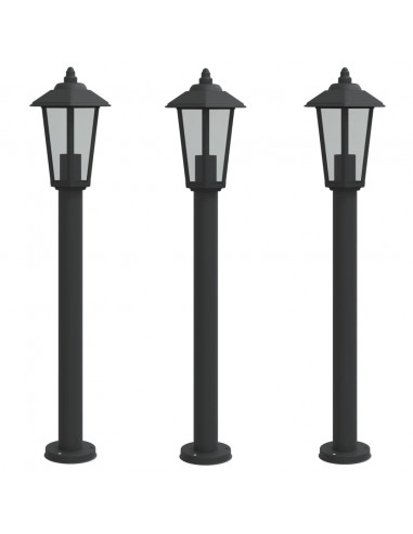 Lampade da Terra per Esterni 3 pz Nere 80 cm in Acciaio Inox