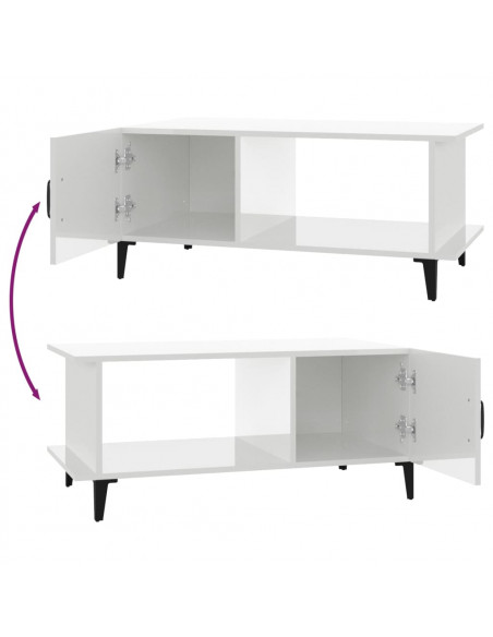 Tavolino da Salotto Bianco Lucido 90x50x40 cm Legno Multistrato