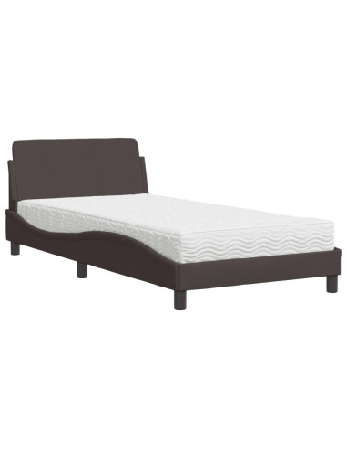 Letto con Materasso Marrone Scuro 100x200 cm in Tessuto