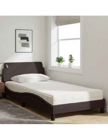 Letto con Materasso Marrone Scuro 100x200 cm in Tessuto