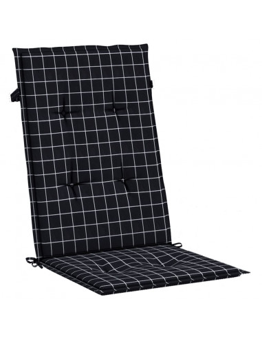 Cuscini per Sedia Schienale Alto 4 pz Neri a Quadri in Tessuto