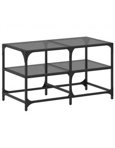 Tavolino con Piano in Vetro Nero 78,5x40x45 cm Acciaio