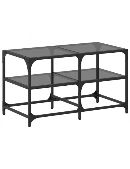 Tavolino con Piano in Vetro Nero 78,5x40x45 cm Acciaio