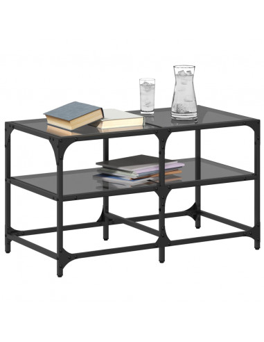 Tavolino con Piano in Vetro Nero 78,5x40x45 cm Acciaio