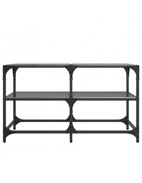 Tavolino con Piano in Vetro Nero 78,5x40x45 cm Acciaio