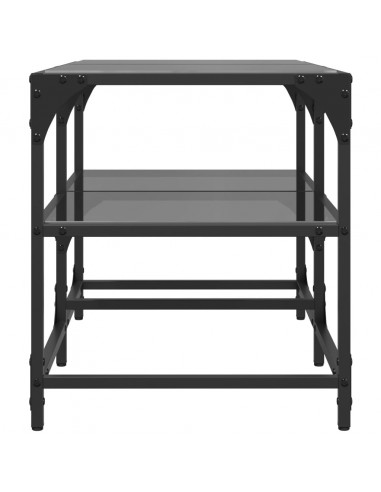 Tavolino con Piano in Vetro Nero 78,5x40x45 cm Acciaio