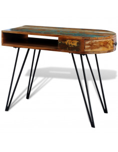 Scrivania in Legno Massello di Recupero con Gambe in Ferro