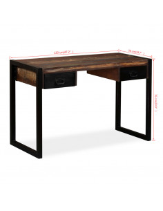 Scrivania a 2 Cassetti Legno Massello di Recupero 120x50x76 cm