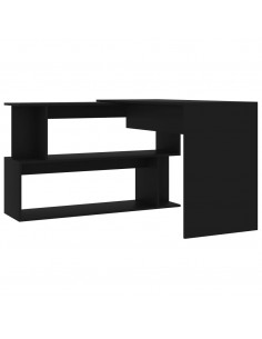Scrivania ad Angolo Nera 200x50x76 cm in Legno Multistrato