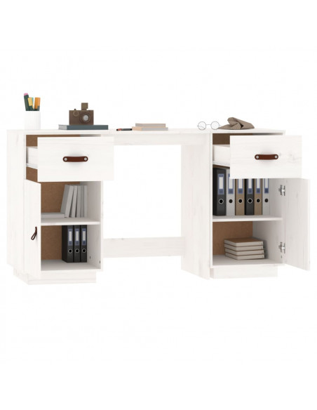 Scrivania con Armadietti Bianco 135x50x75cm Legno Massello Pino