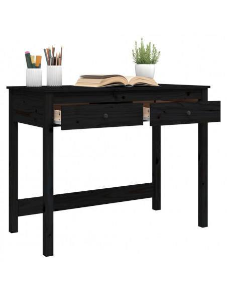 Scrivania con Cassetti Nera 100x50x78 cm Legno Massello di Pino