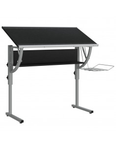 Scrivania Nera e Grigia 110x53x(58-87) cm Multistrato e Acciaio