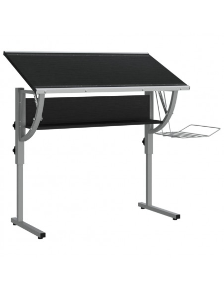 Scrivania Nera e Grigia 110x53x(58-87) cm Multistrato e Acciaio