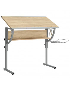 Scrivania Sonoma e Grigio 110x53x(58-87) cm Multistrato Acciaio