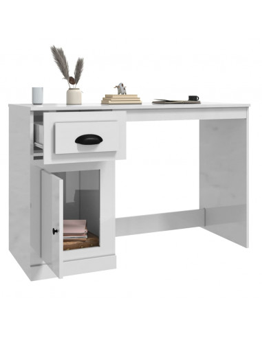 Scrivania Cassetto Bianco Lucido 115x50x75 cm Legno Multistrato