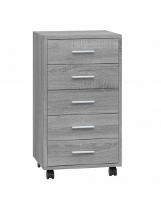 Cassettiera con Ruote grigio sonoma in Legno Multistrato 2