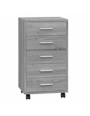 Cassettiera con Ruote grigio sonoma in Legno Multistrato