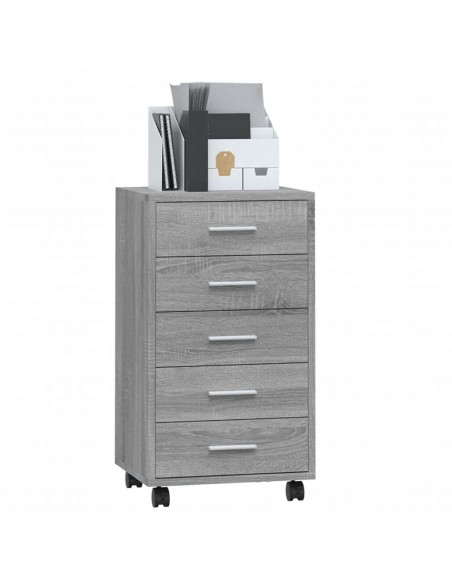 Cassettiera con Ruote grigio sonoma in Legno Multistrato