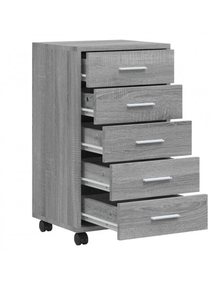 Cassettiera con Ruote grigio sonoma in Legno Multistrato