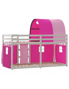 Letto a Castello con Tende Rosa 75x190 cm Legno Massello Pino 2