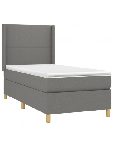 Letto a Molle Materasso e LED Grigio Scuro 100x200cm in Tessuto