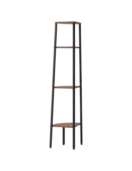Scaffale Angolare 4 Livelli Marrone Scuro Nero 45,5x31,5x150cm
