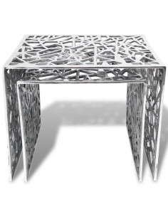 Set 2 Tavolini Quadrati Alluminio Argento