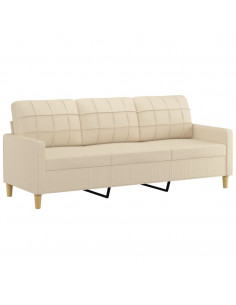 Set di Divani 3 pz con Cuscini Crema in Tessuto