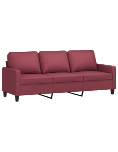 Set di Divani 3 pz con Cuscini Rosso Vino in Tessuto