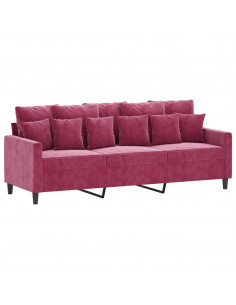 Set di Divani 3 pz con Cuscini Rosso Vino in Velluto