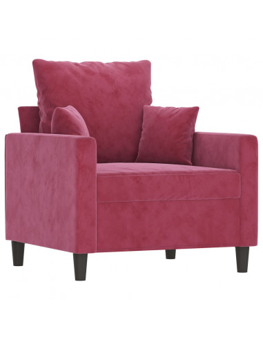 Set di Divani 3 pz con Cuscini Rosso Vino in Velluto