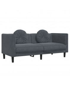 Set di Divani 3 pz con Cuscini Grigio Scuro in Velluto