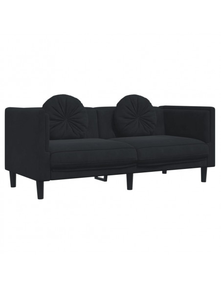 Set di Divani 3 pz con Cuscini Nero in Velluto