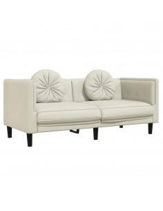 Set di Divani 3 pz con Cuscini Crema in Velluto