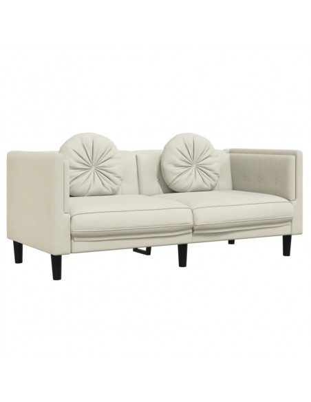 Set di Divani 3 pz con Cuscini Crema in Velluto