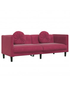 Set di Divani 2 pz con Cuscini Rosso Vino in Velluto