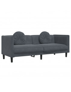 Set di Divani 2 pz con Cuscini Grigio Scuro in Velluto