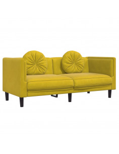 Set di Divani 3 pz con Cuscini Giallo in Velluto