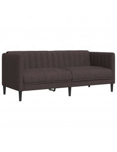 Set di Divani 3 pz Marrone Scuro in Tessuto