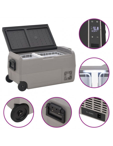 Borsa Frigo con Ruote e Adattatore Nera e Grigia 60 L PP e PE