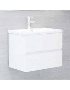 Set Mobili da Bagno 2 pz Bianco Lucido in Legno Multistrato