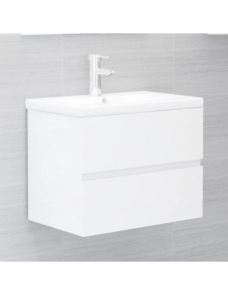 Set Mobili da Bagno 2 pz Bianco Lucido in Legno Multistrato