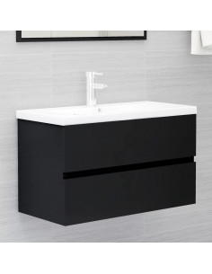 Set Mobili da Bagno 2 pz Nero in Legno Multistrato