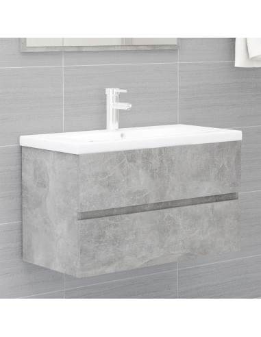 Set Mobili da Bagno 2 pz Grigio Cemento in Legno Multistrato