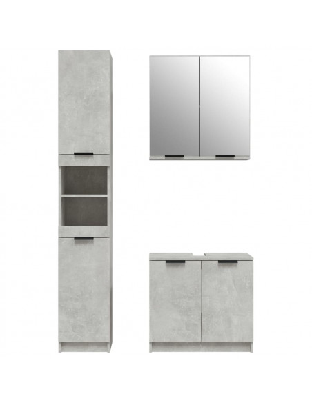 Set di Mobili da Bagno 3 pz Grigio Cemento in Legno Multistrato