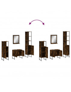 Set Mobili da Bagno 4 pz Rovere Fumo in Legno Multistrato